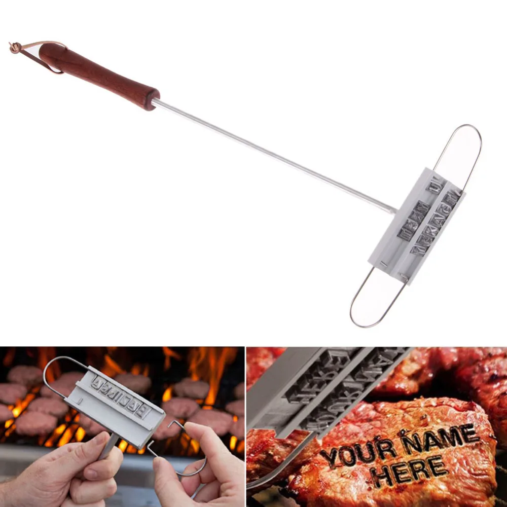 43cm BBQ Branding Iron Tong 55 Letters DIY Barbecue Letter Printed BBQ Steak Tool Meat Grill Forks Barbecue Tool Accessories