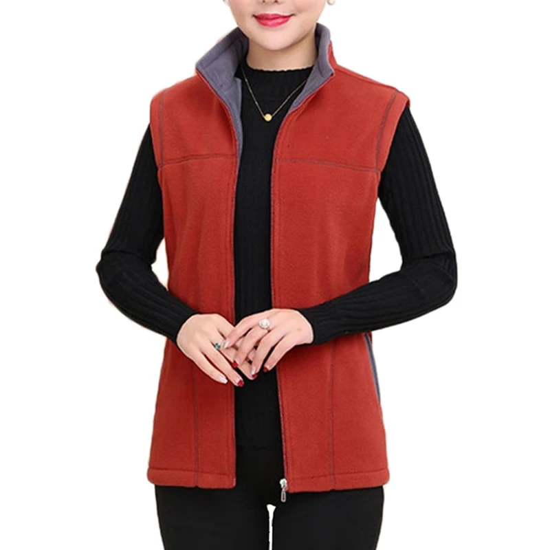 2024 Autumn Winter Vest Middle-Aged Women Warm Fleece Vest Womens Stand collar Waistcoat Short Casual Zipper Coat Female 5XL