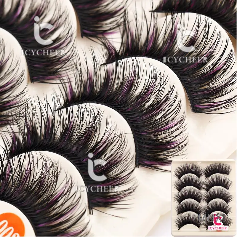 5 Pairs Makeup Fancy Eyelashes Black & Purple False Eye Lashes Long Ultra Thick