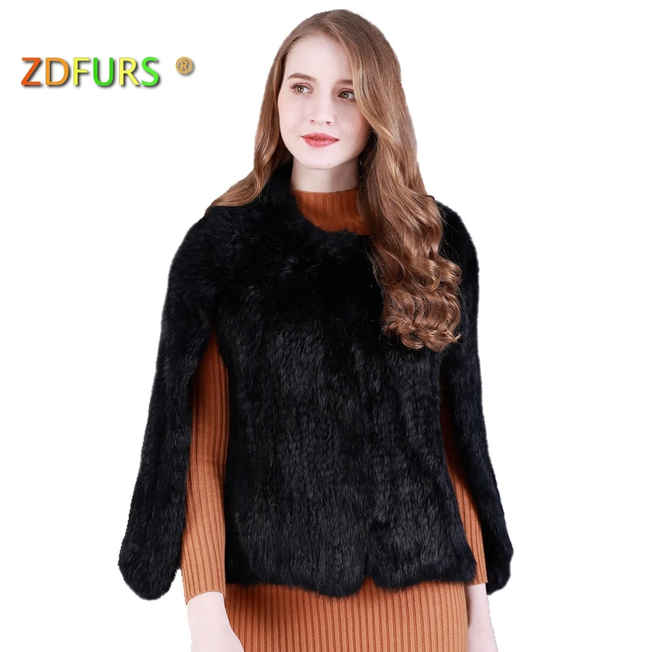 ZDFURS * ใหม่สไตล์มือถักกระต่ายขนสัตว์สั้น Cape แนวตั้งแขนเปิดกระต่ายเสื้อขนสัตว์เสื้อขนสัตว์ outerwear