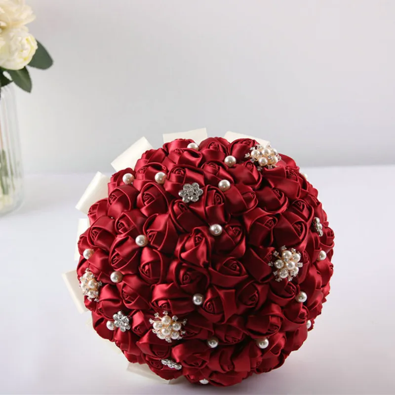 

New arrived red artificial wedding bouquets crystal bridemaid wedding bouquets for wedding decoration