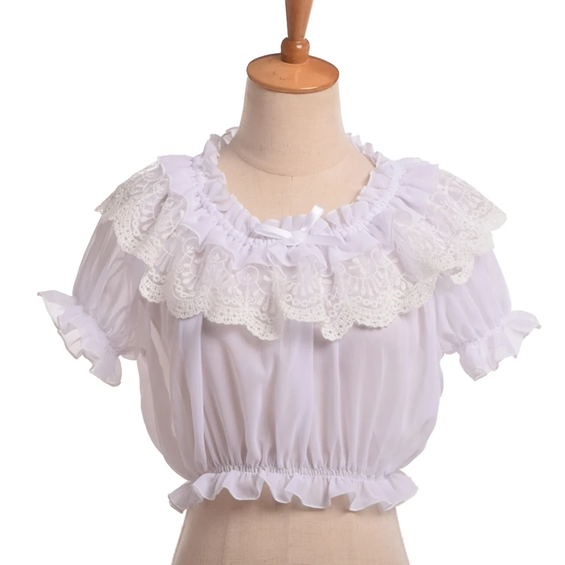 Women Chiffon Blouse Girls Cute Lolita Off Shoulder Crop Tops