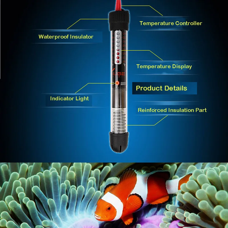 Adjustable Temperature Thermostat Heater Rod 25W / 50W / 100W /  300W Submersible Aquarium Fish Tank Water Heat EU/US Plug