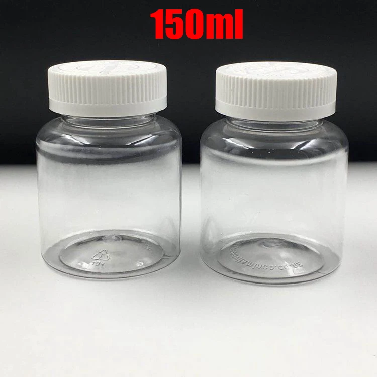 

100pcs 150ml Transparent Color PET Plastic Containers, Capsules/Pills/Powder/Vitamin Packing Bottles with White Child-proof Lids