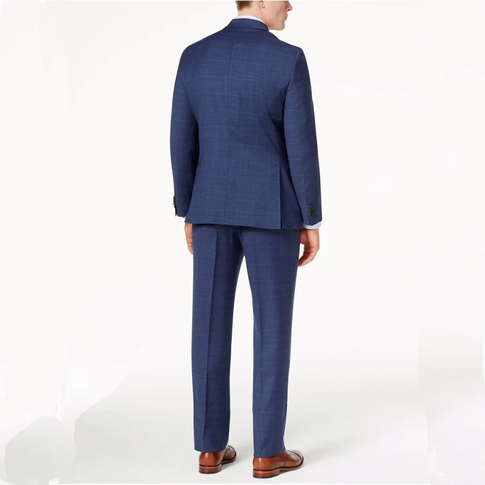 Navy Blue Glen Check Men Suit Custom Made Slim Fit Glen Plaid Two-piece Suit Men Prince Of Wales Checkered Suit with Windowpane