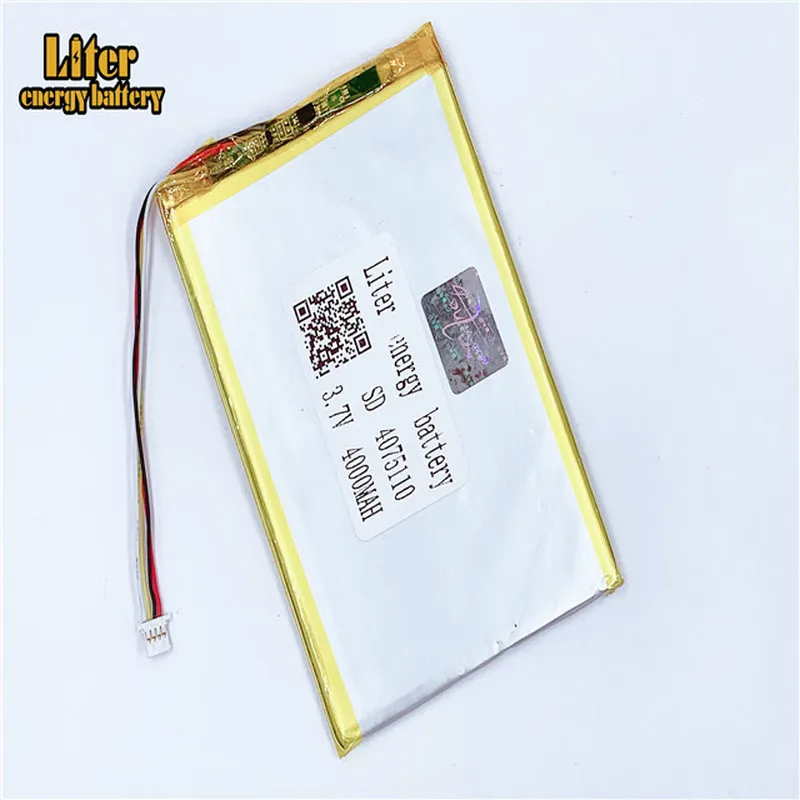 ปลั๊ก 1.0-4P 4075110   3.7V 4000mah แท็บเล็ตพีซี lipo แบตเตอรี่ในแบตเตอรี่แบบชาร์จไฟได้ความจุเต็ม