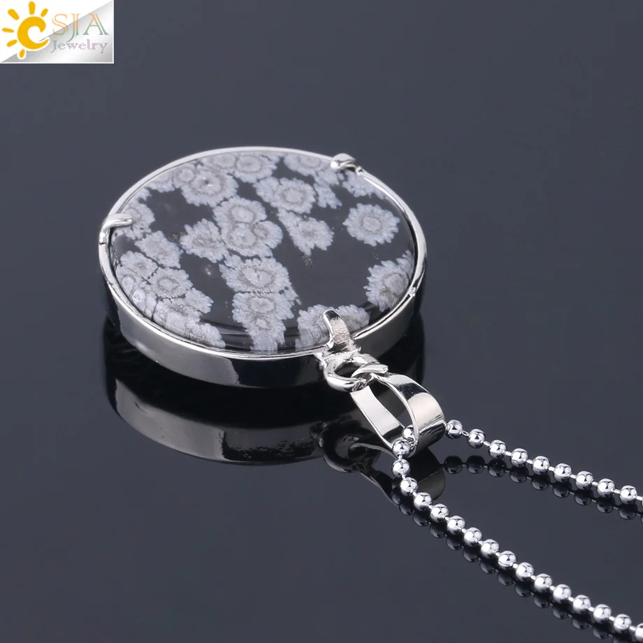 CSJA F044 Reiki Life Tree Pendant Necklaces Turquoises Snowflake Stone Round Hollow Locket Pendants Charm Jewelry Women Men F832