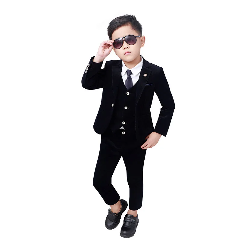 

Boys Formal Blazer Dress Wedding Suit Vest+Coat+Pants 3Pcs Children School Graduation Suit Performance Costume Groom Tuxedos