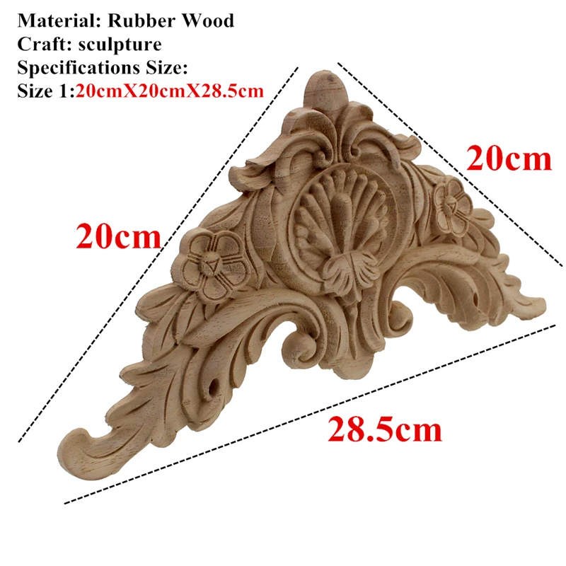VZLX Vintage Floral Carved Corner Wall Door Cabinet Furniture Decorative Figurines Wood Appliques Home Decor Decoration Maison