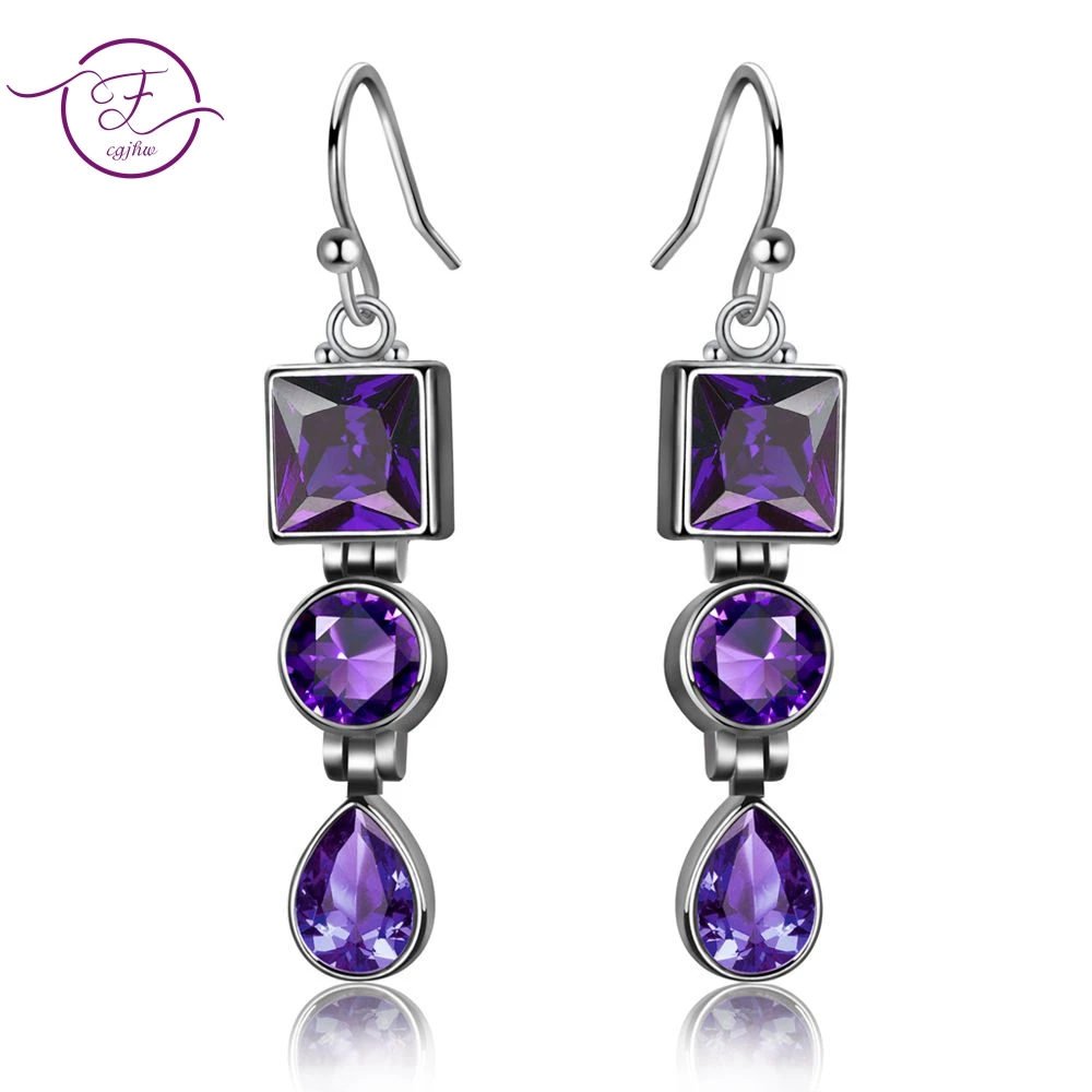 

Lavender Amethyst Studded 925 Sterling Silver Fashion Long earrings Jewelry For Women Party Anniversary Birthday Gift