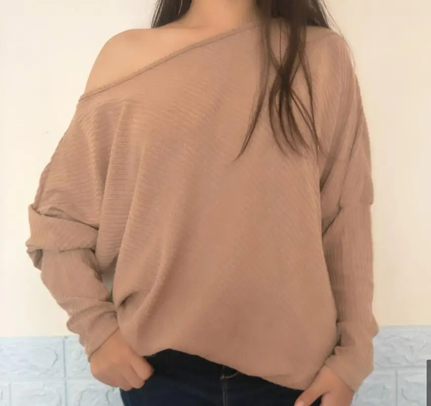 

sweater women new Spring Autumn winter Fashion Sexy Dew shoulder long Batwing Sleeve knitting Sweater Solid women clothing