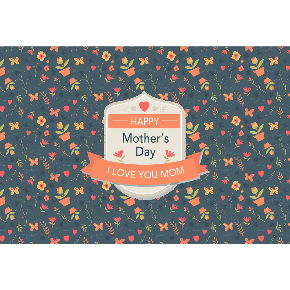 

Happy Mothers Day Backdrop Photography Digital Printing Butterflies Flowers Love Themed Dark Color Party Photo Booth Background