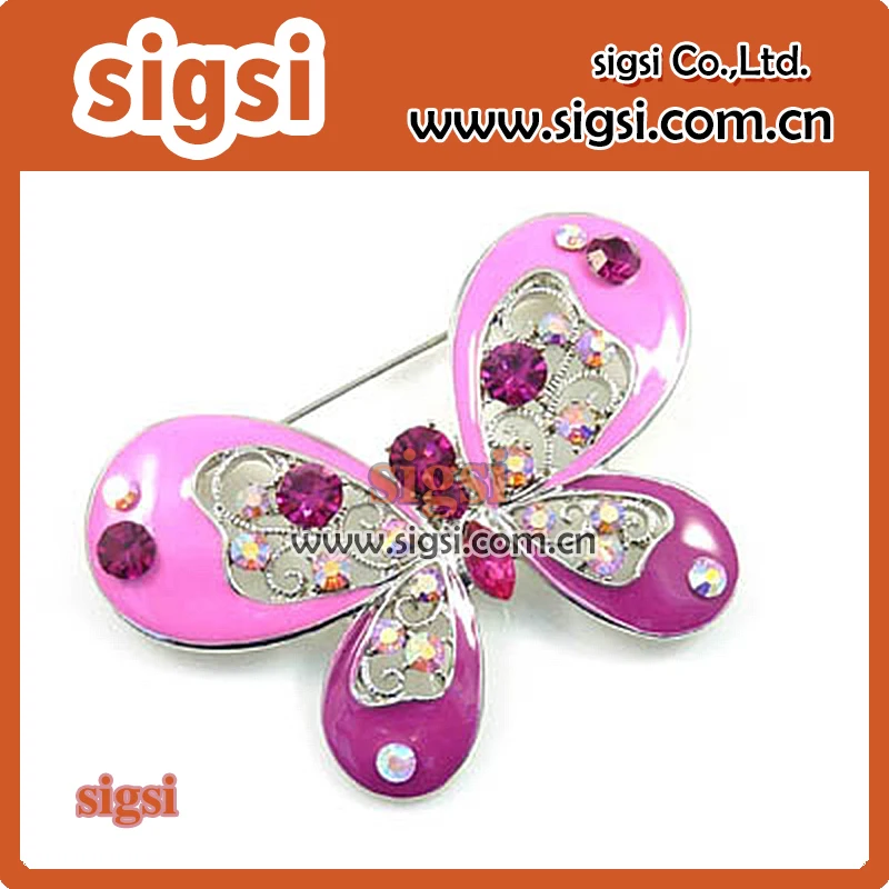 

100pcs pink enamel butterfly crystal Wholesale Rhinestone animal brooch pin