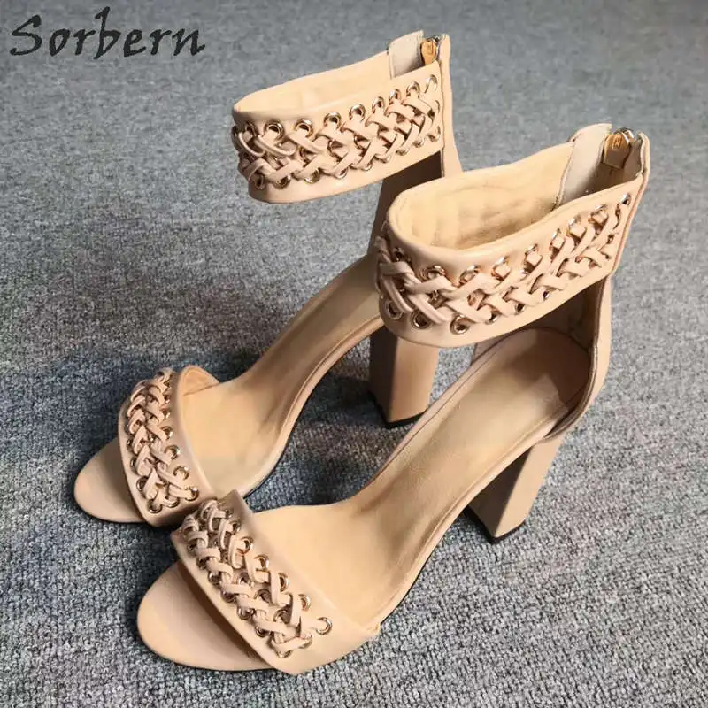 

Sorbern Nude Block Heel Women Sandal Ankle Strap Summer Shoes Sandals Size 10 Women Shoes Custom Women Work Office Shoes