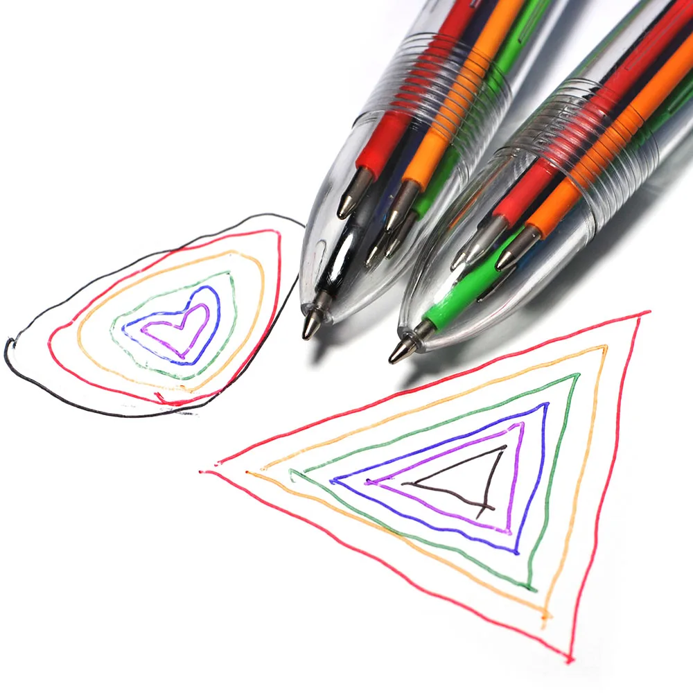 VITNAT-Canetas de plástico com modelos multicoloridos, 6 em 1, caneta esferográfica, caneta tipo push, papelaria, escola, ferramentas de escritório,
