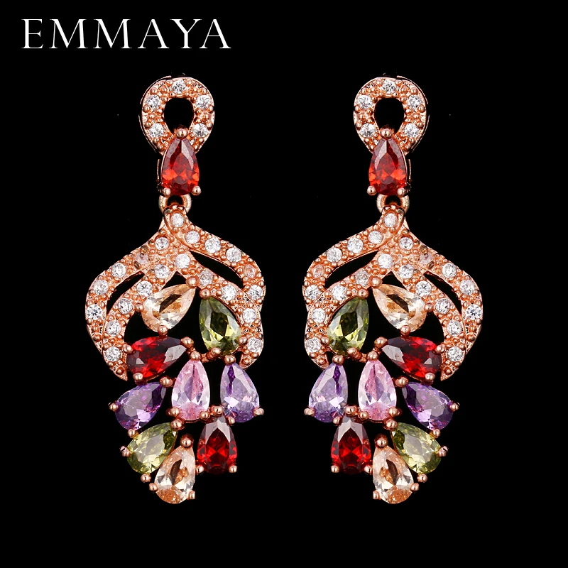 EMMAYA Luxury AAA CZ Jewelry Hanging Drop Multicolor Cz Stone Evening Party Brilliant Earrings For Women