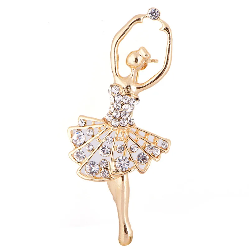 Di modo Oro-Ballerina di Colore di Figura Della Ragazza Spille Per Le Donne di Cristallo Multicolore del Strass Spilla Risvolto Spilli Figura Dei