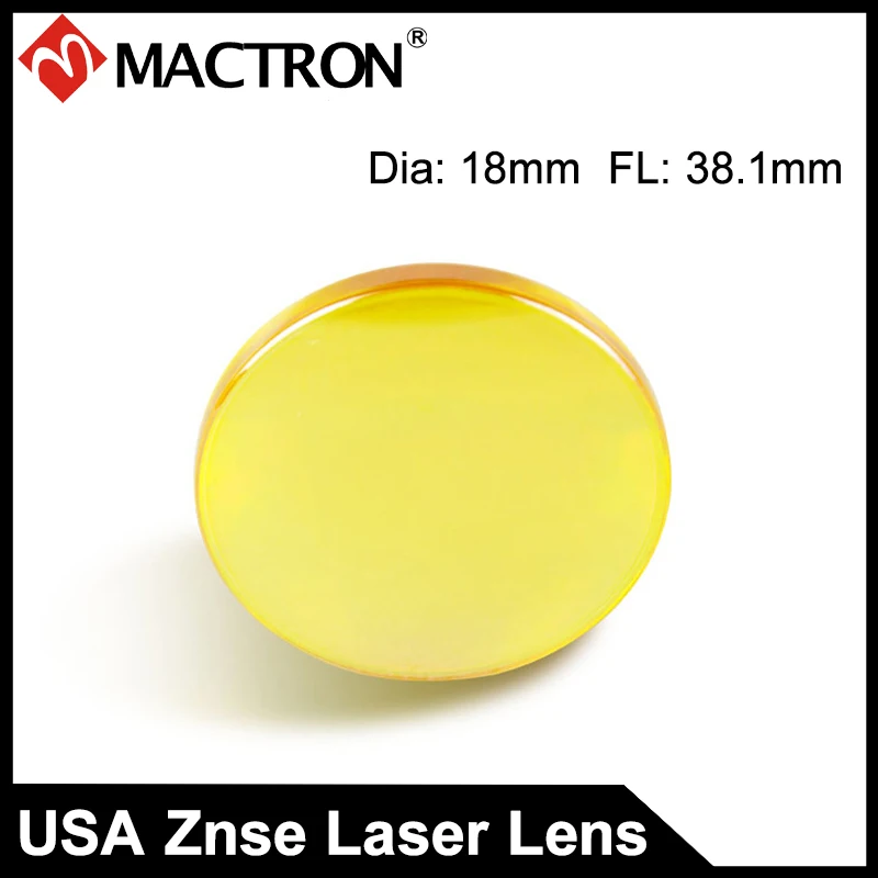 Lente de enfoque láser CVD Znse CO2, diámetro de 18mm, longitud Focal de 38,1mm, para máquina de grabado y corte láser, EE. UU.