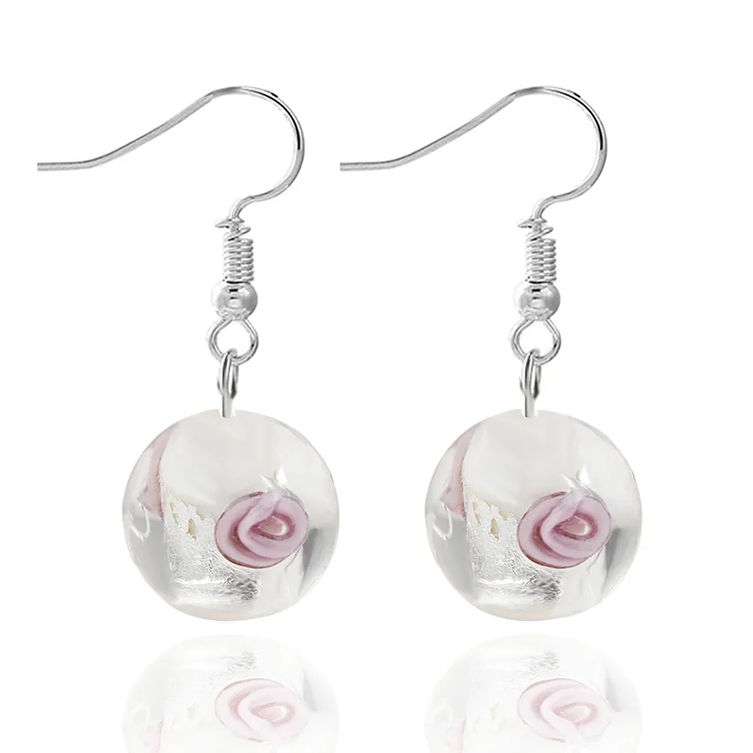 QIANBEI Mix Color Hand-made Murano Glass Women\'s Romatic Summer Elegant Classic Dangle Rose Flower Earrings