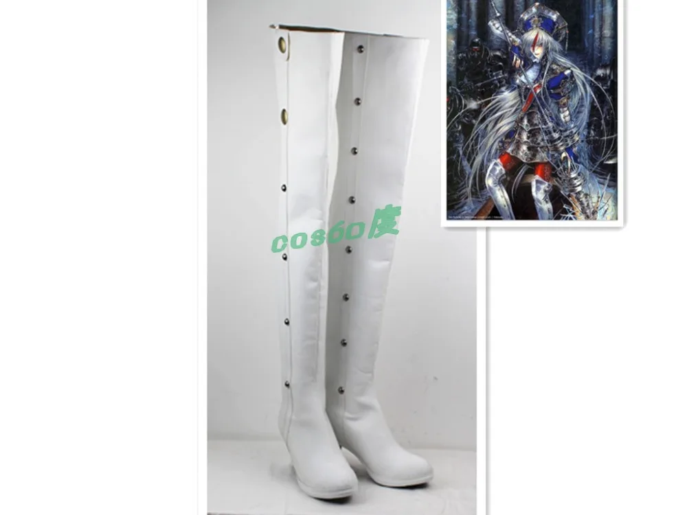 Trinity Blood Astharoshe Aslan White Long Cosplay Shoes Boots S008