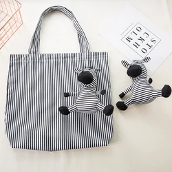 Sac fourre-tout pliable et réutilisable pour dames, sac à provisions en coton et coton, sac à soupe rempli de zèbre, cadeau amical, portable initié