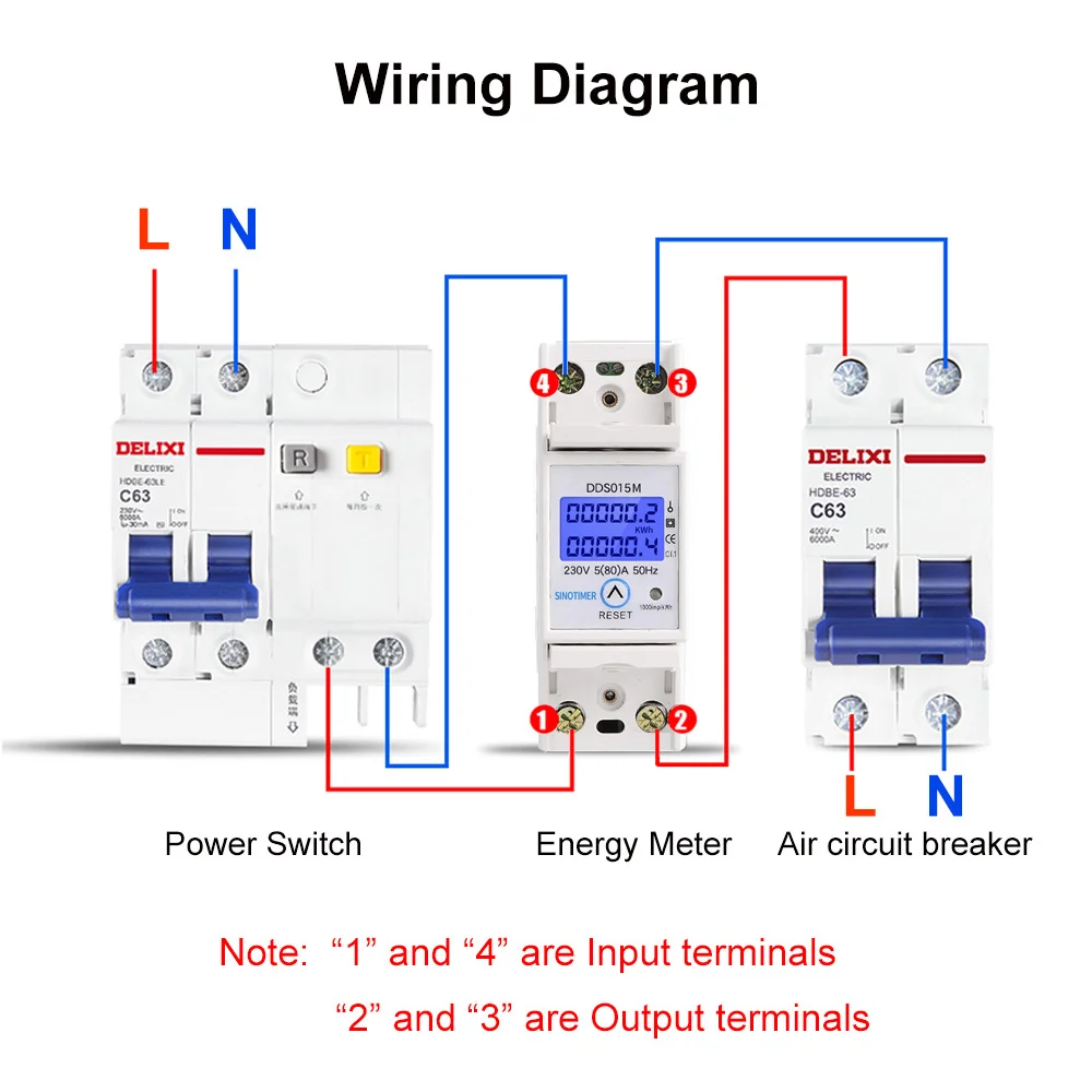 DIN Rail 5-80A 230V AC 50Hz Single Phase Wattmeter Power Consumption Watt Electric Energy Meter kWh with Reset Function