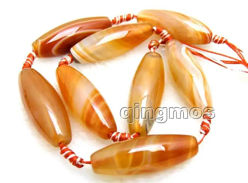 

Qingmos Genuine 10*42mm Olivary shape Natural Orange Striped Loose Agates beads for Jewelry Making strand 15"-los667 Free ship