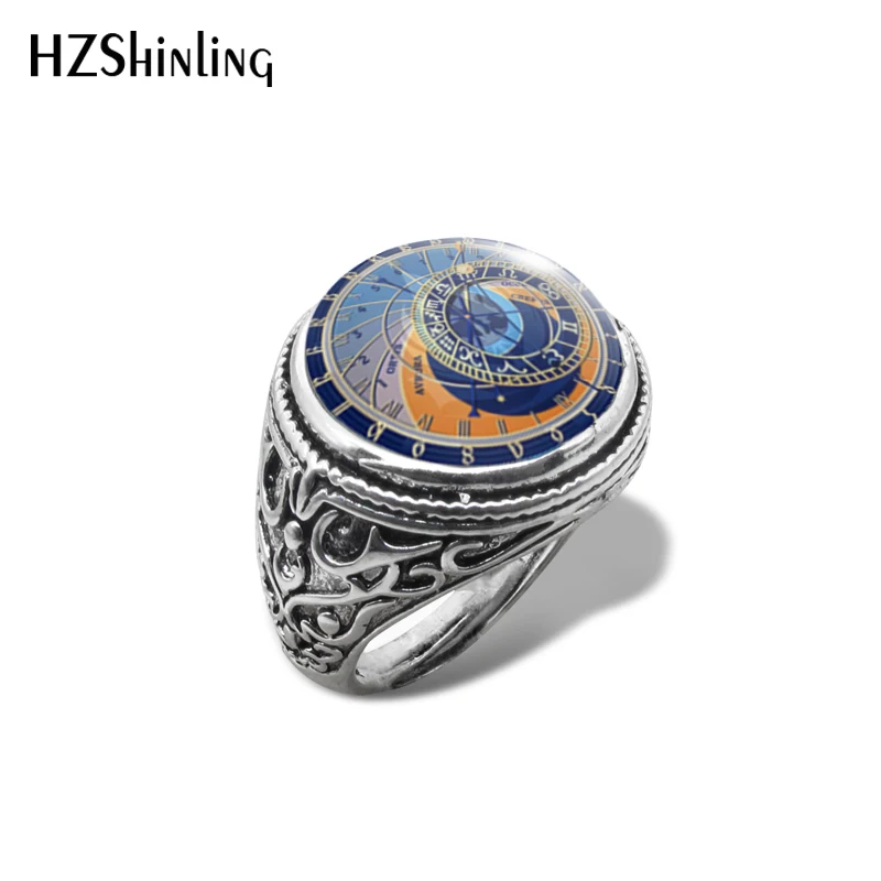 2019 New Astronomical Steampunk Vintage Ring Vintage Clock Photo Rings Glass Dome Cabochon Handmade Picture Jewelry