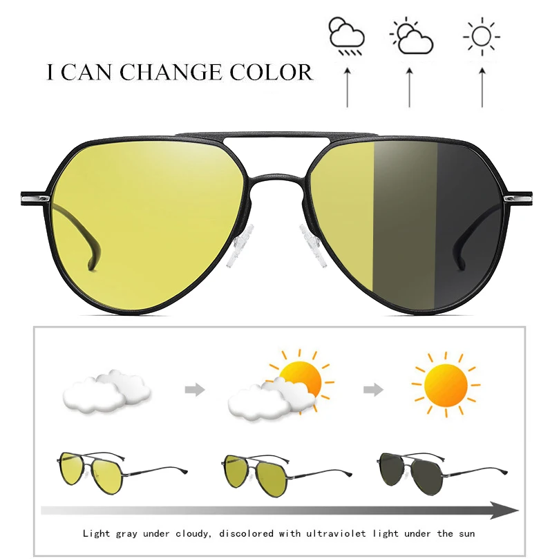 Nachtzicht Al-Mg Fotochrome Gepolariseerde Metal Pilot Zonnebril, Mannen Verkleuring Rijden Lenzenvloeistof, anti-Glare Zonnebril S163