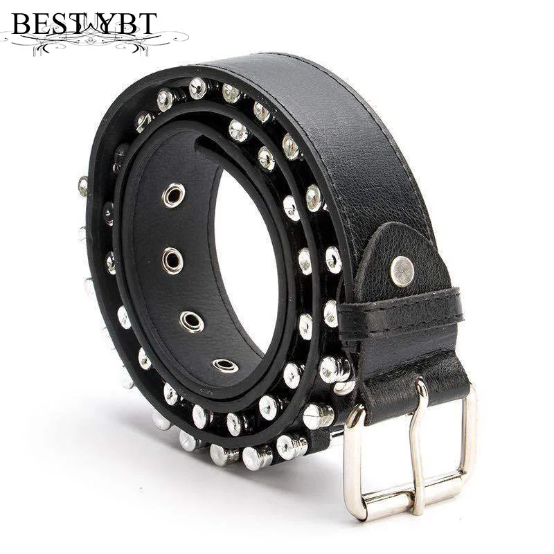 Best YBT Men Belt Imitation Leather Alloy Pin Buckle Belt Men's Punk Bullet Belt Fashion Ethnic Style Decoration Men Belt