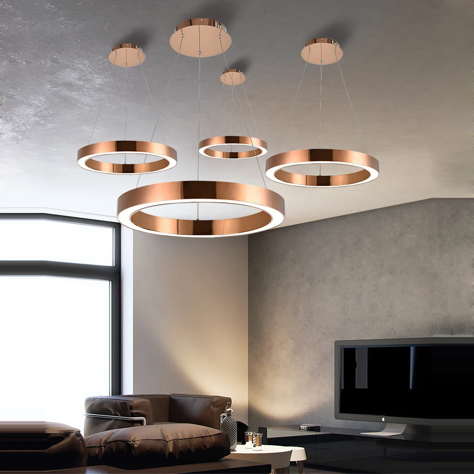 

LED Modern Stainless Steel Acryl Round Gold Silver Chrome Chandelier Lighting Suspension Luminaire Lampen Lustre For Foyer