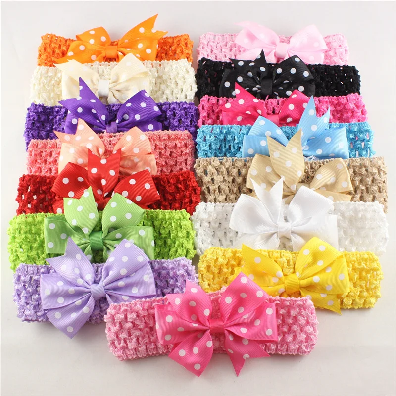 

200pcs/lot Baby Girl Hairband Newborn Headwear Children Hair Accessories Polka Dot Bowties Kids Hair Clips Taenia Bandeau