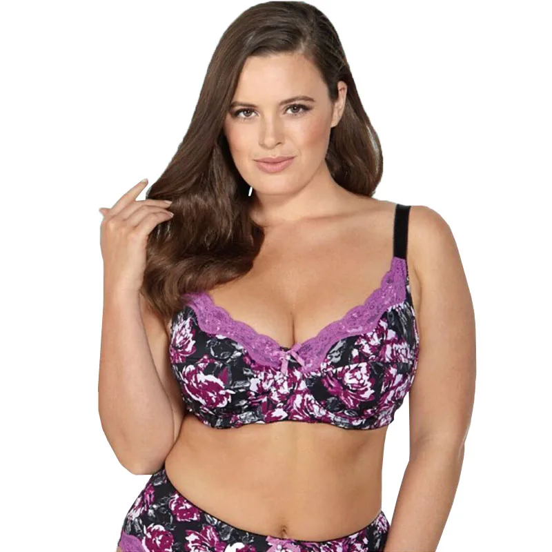 Tamanho grande renda mais sutiã feminino 6 cores impressão floral não-acolchoado sem forro copo completo sexy lingerie feminina CDEFG34-46