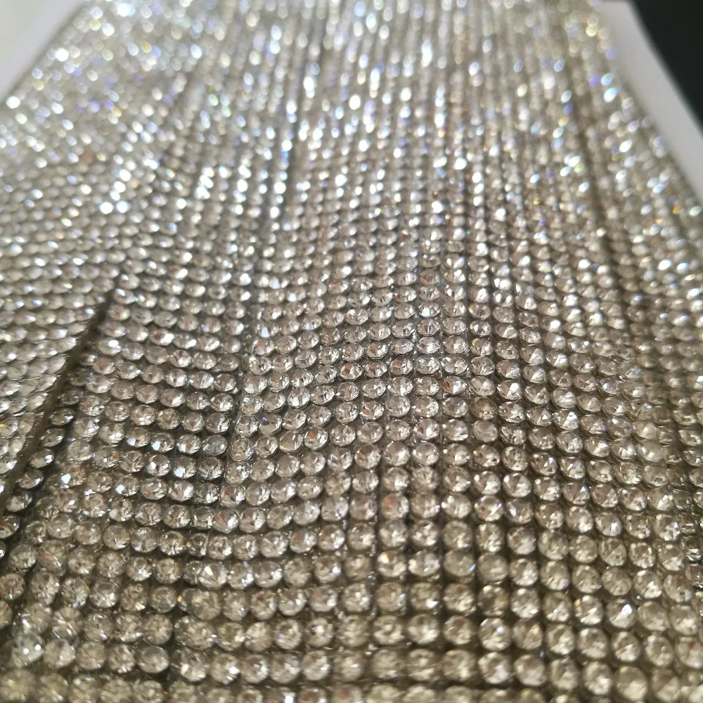 20CM Length Hotfix Glass Crystal AB Rhinestones Chain Trim Bridal Beads Applique Clear Strass Crystals Mesh Banding For Clothes