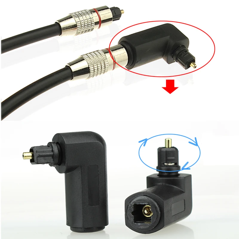 1 sztuka 90 stopni prostopadły Toslink dźwięk cyfrowy Adapter PC TV DVD Audio kabel optyczny Adapter kwadratowy do kwadratu