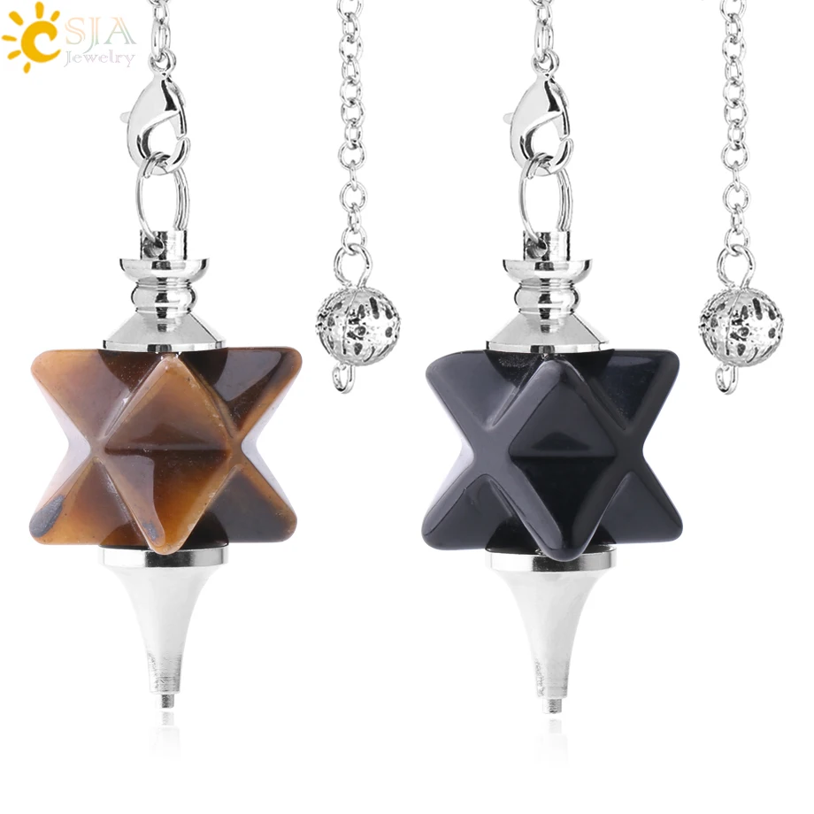 CSJA Merkaba Pendulum for Dowsing Divining Wicca Big Natural Stone Reiki Crystal Biolocation Metaphysical Spiritual Pendant F824