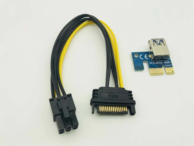 Adaptateur de carte PCI-E avec 15 broches à 6 broches, PCI Express 1x à 16x, extension de Machine minière, carte d'alimentation, câbles USB 3.0 de 60cm