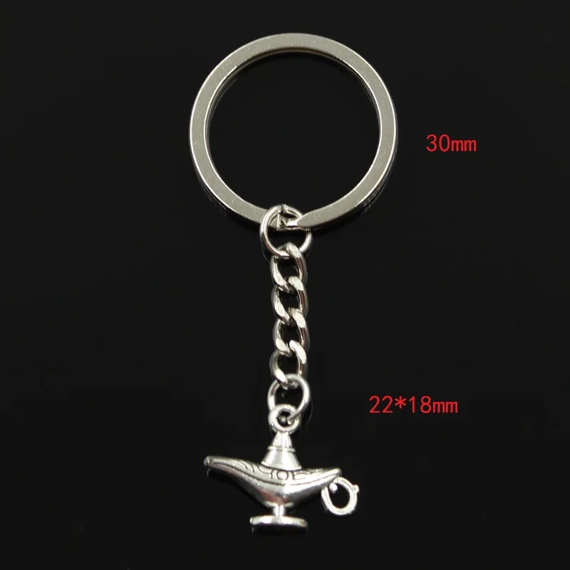 Fashion 30mm Key Ring Metal Key Chain Keychain Jewelry Antique Silver Color Plated Aladdin Magic Lamp Genie 22x18mm Pendant