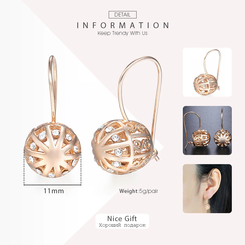 Cubic Zircon Cut Out Earrings for Women 585 Rose Gold Color Earrings Woman Earring Wedding Jewelry Valentines Gifts KGE123