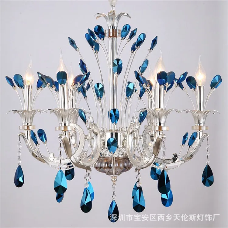 

Creative zinc alloy candle light simple led crystal chandelier hotel clubhouse Mediterranean living room hanging lamps