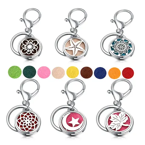 New 43 Design Fashion Perfume KeyChain Jewelry Stainless Steel Essential Oil Diffuser Perfume Aromatherapy Lockets Key Chain
