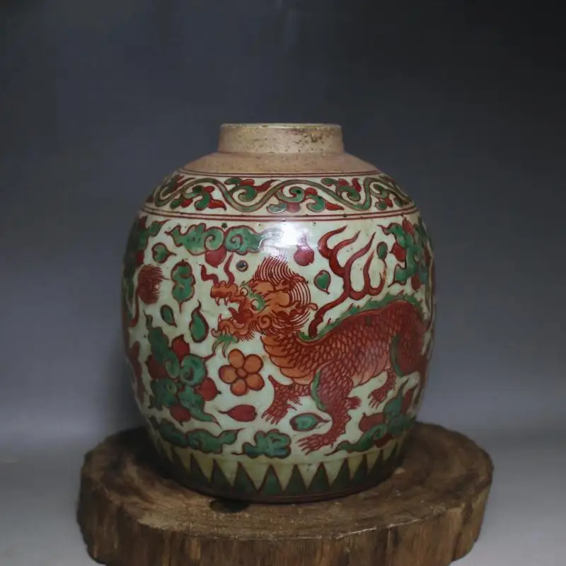 Antique Old Chiese porcelain Jar,Red and green color unicorn pot,Home Decoration,collection & adornment, Free shipping