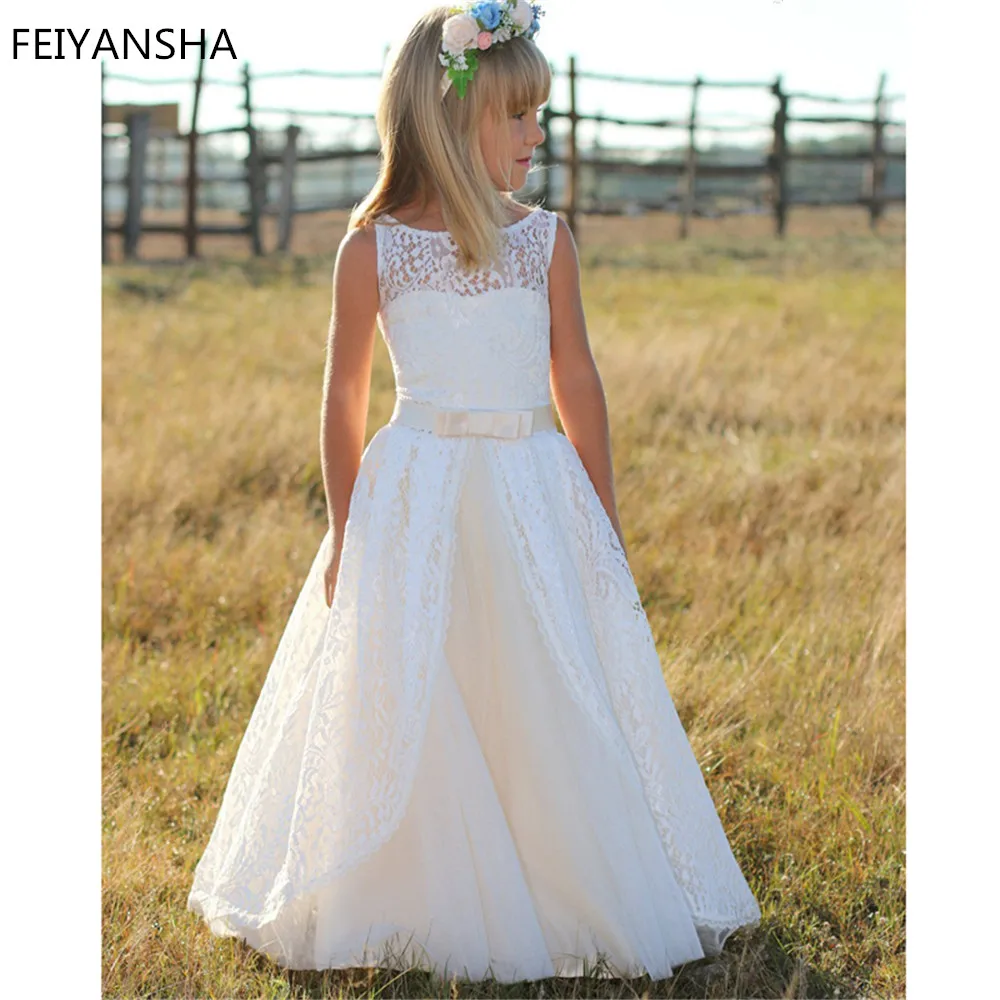 Newest White Long Flower Girl Dresses For Weddings New  Vestidos daminha Kids Pageant Evening Gowns First Communion Dresses