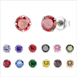 316l Stainless Steel Earrings With 4mm AAA Colors Round Zircons IP Plating No Fade Allergy Free