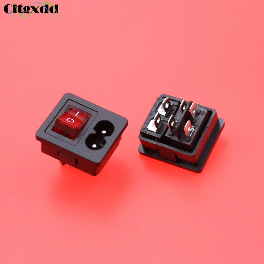 cltgxdd AC 2.5A 250V IEC 320 C8  Power Cord Inlet Socket receptacle With ON-OFF Red Light Rocker Switch for Computer Amplifier