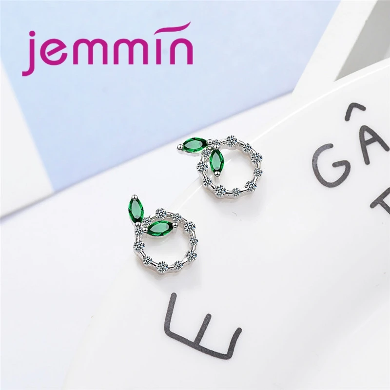 Korea New Sale 100% 925 Sterling Silver  Cubic Zircon Colorful Rhinestone Leaves Round Earrings Female Sweet Jewelry Gifts