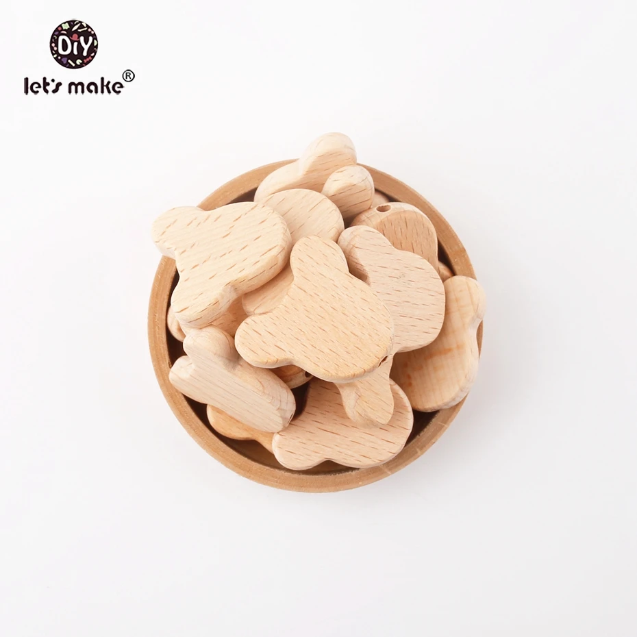 Let's make BPA Free 50pcs Natural Wood Bears Can Chew Beads Jewelry Making Beech Wooden Teether DIY Dummy Clip Baby Teethers