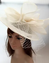 Sinamay-sombreros de fiesta de boda para mujer, tocados elegantes con velos, 3 colores, Derby, MYQ112