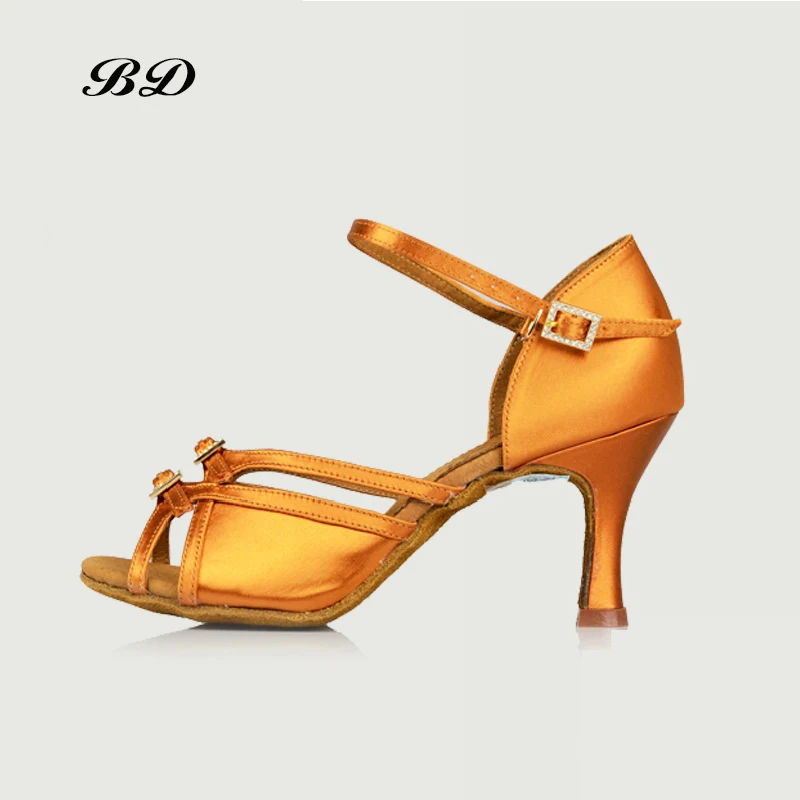 Profession Dance Shoes Ballroom Women Latin Shoes Women Girl Sandals BD 236 Authentic 3 Buckles Direct HEEL 7.5CM 2018 NEW Satin