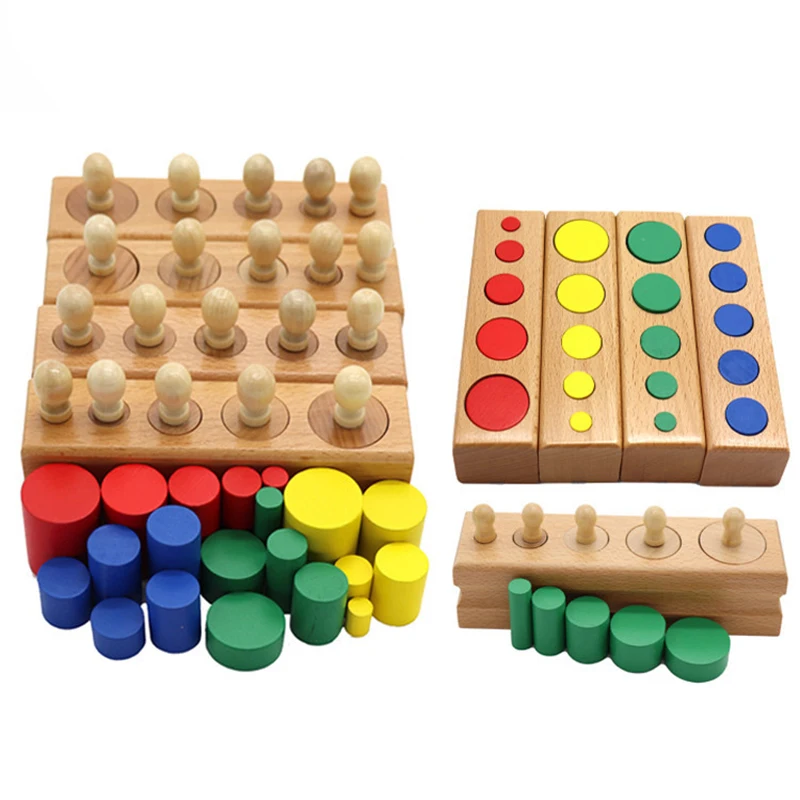 Baby Montessori Educational Wooden Toys Colorful Socket Cylinder Block Set For Children Educational Preschool Early Learning Toy